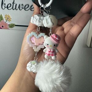 Hello Kitty with Fuzzy Pom Pom and Heart Phone/Key/Bag Chain